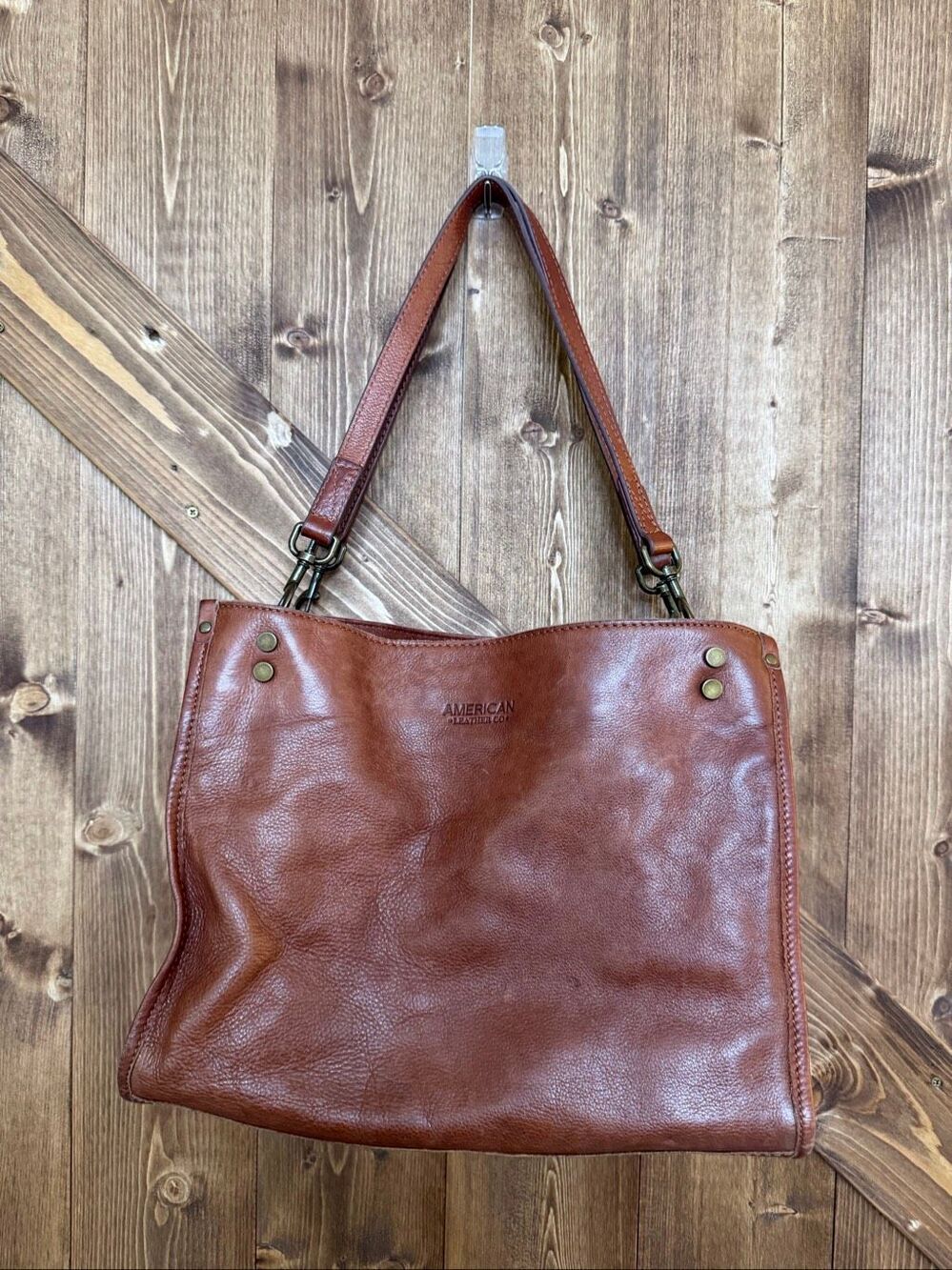 American Leather Co Brown Genuine Leather Shoulder Bag Hobo Purse Studded (9603)